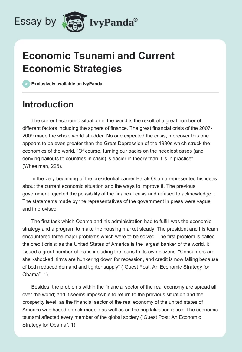 Economic Tsunami and Current Economic Strategies. Page 1
