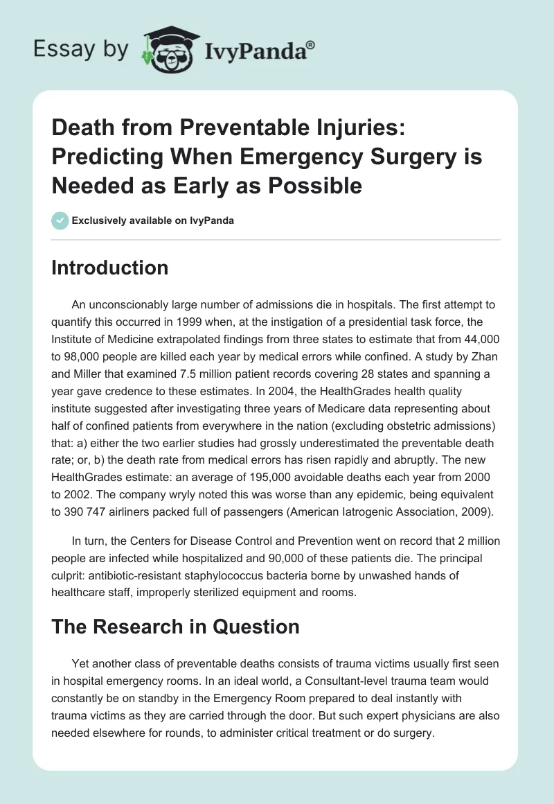 Death From Preventable Injuries: Predicting When Emergency Surgery Is Needed as Early as Possible. Page 1