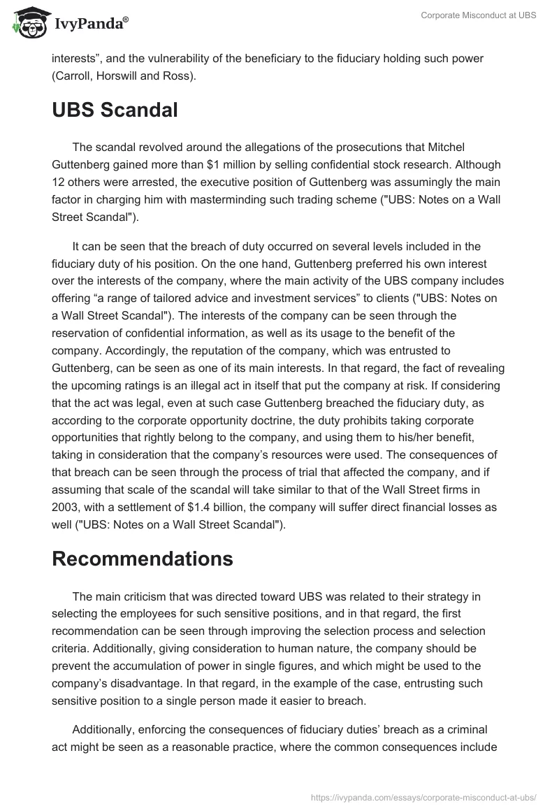 Corporate Misconduct at UBS. Page 2