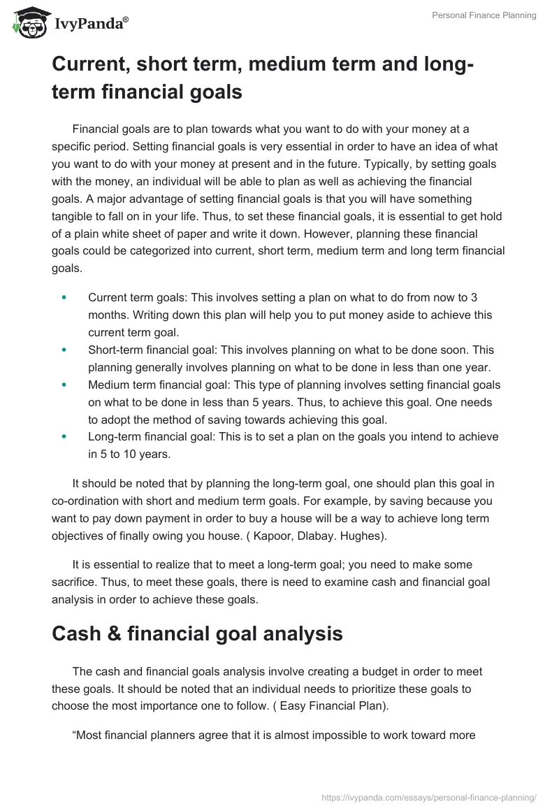 Personal Finance Planning. Page 2
