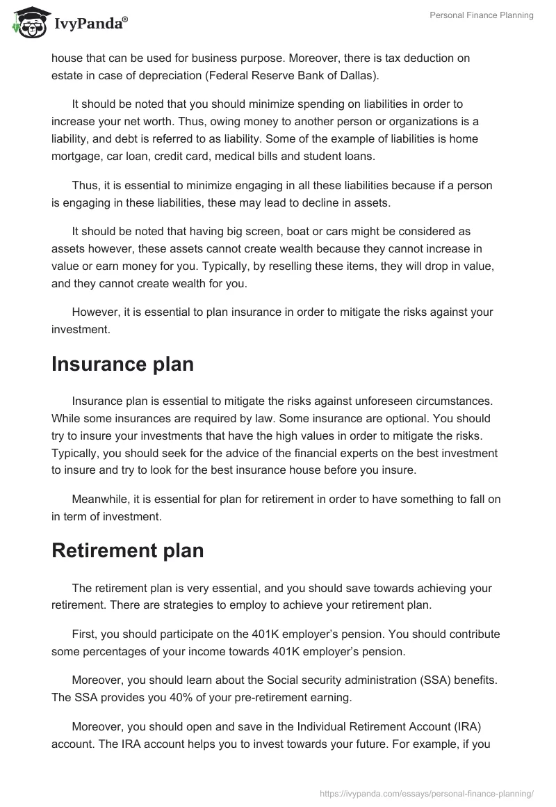 Personal Finance Planning. Page 5