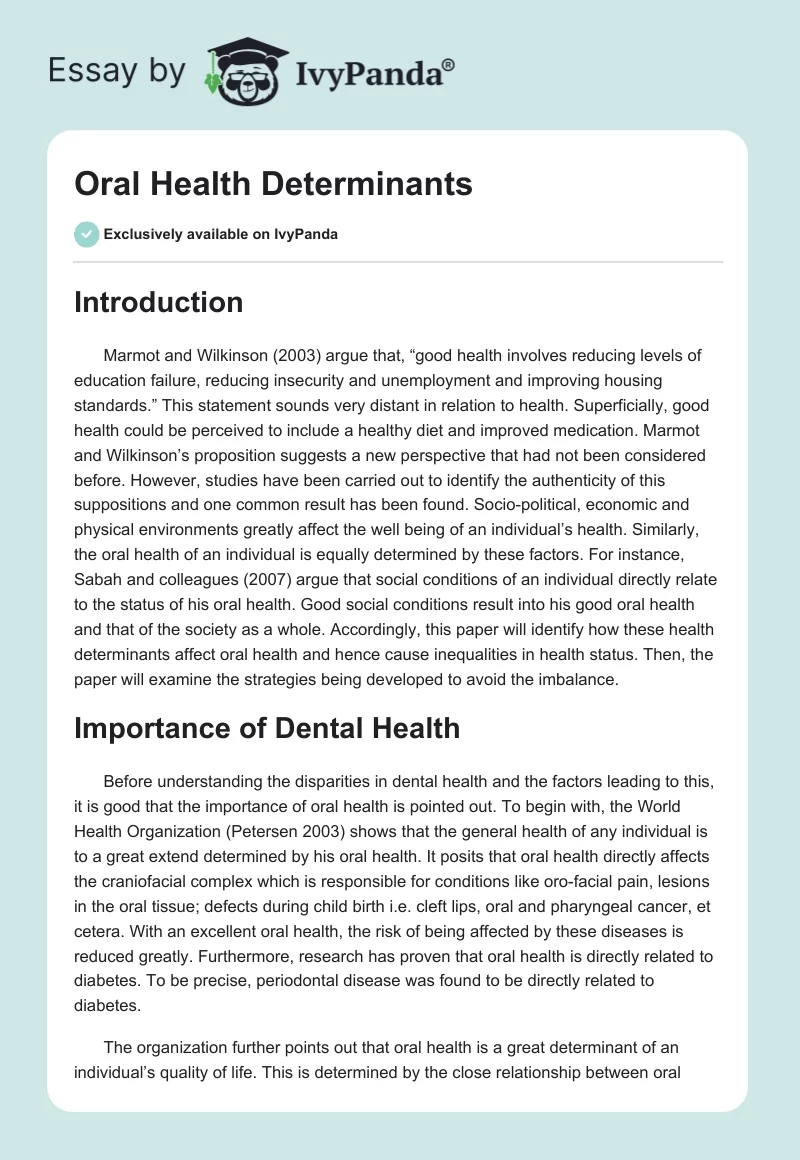 Oral Health Determinants. Page 1