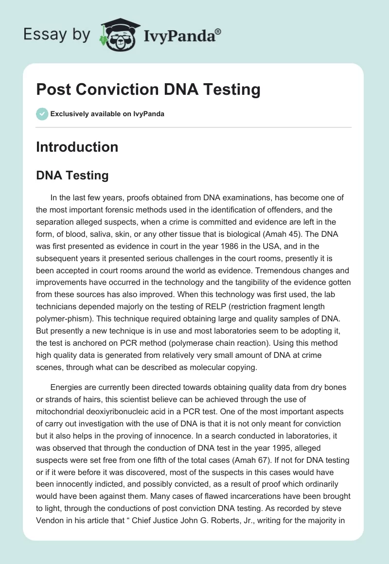 Post Conviction DNA Testing. Page 1
