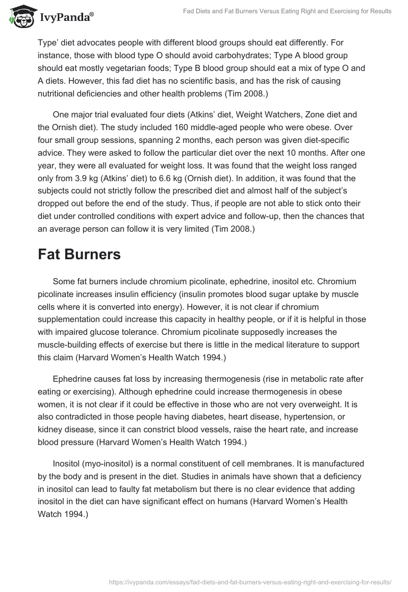 Fad Diets and Fat Burners Versus Eating Right and Exercising for Results. Page 2