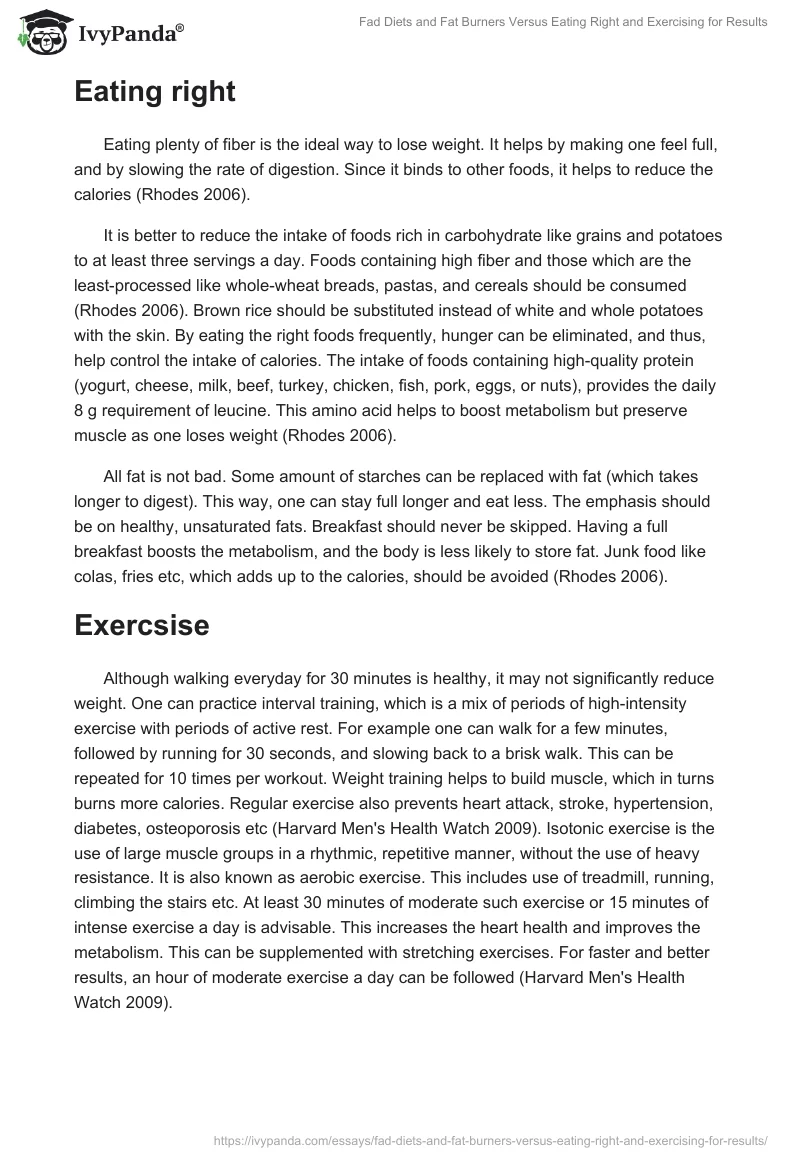 Fad Diets and Fat Burners Versus Eating Right and Exercising for Results. Page 3