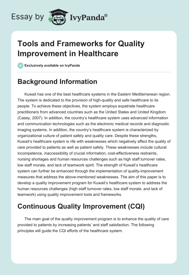 Tools and Frameworks for Quality Improvement in Healthcare. Page 1