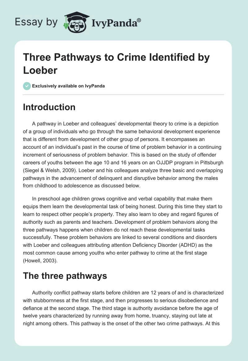 Three Pathways to Crime Identified by Loeber. Page 1