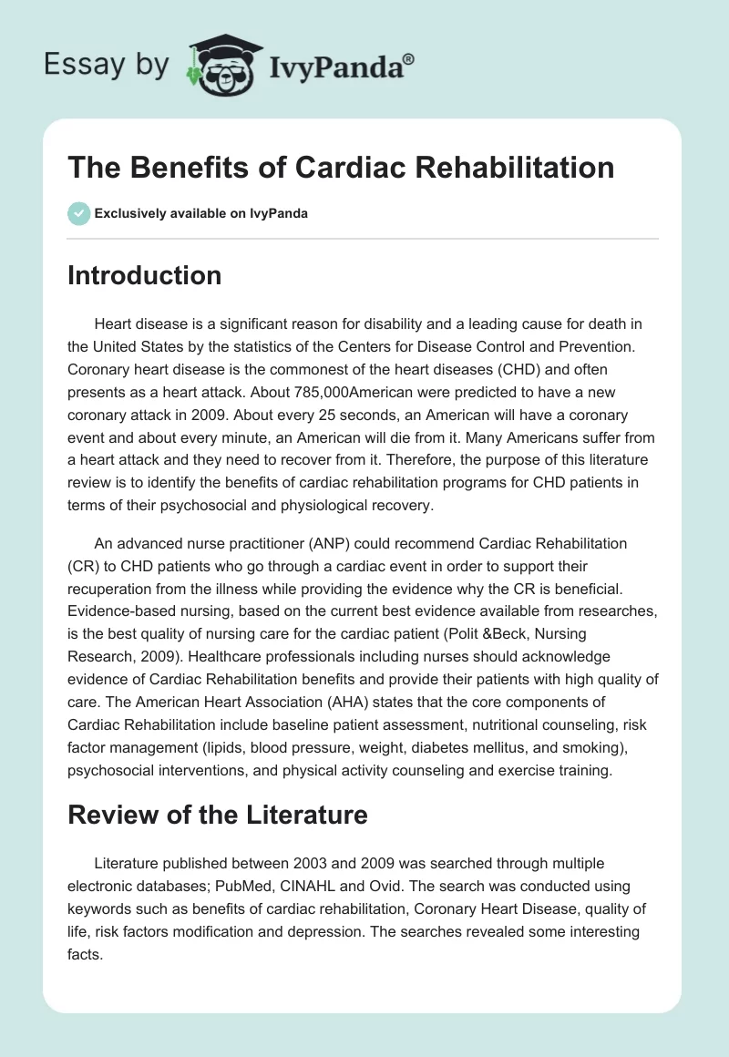 The Benefits of Cardiac Rehabilitation. Page 1