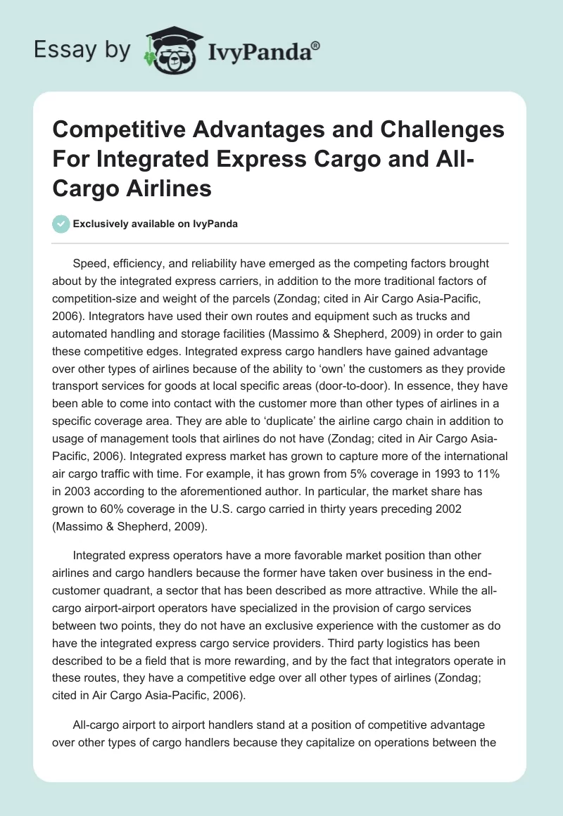 Competitive Advantages and Challenges for Integrated Express Cargo and All-Cargo Airlines. Page 1