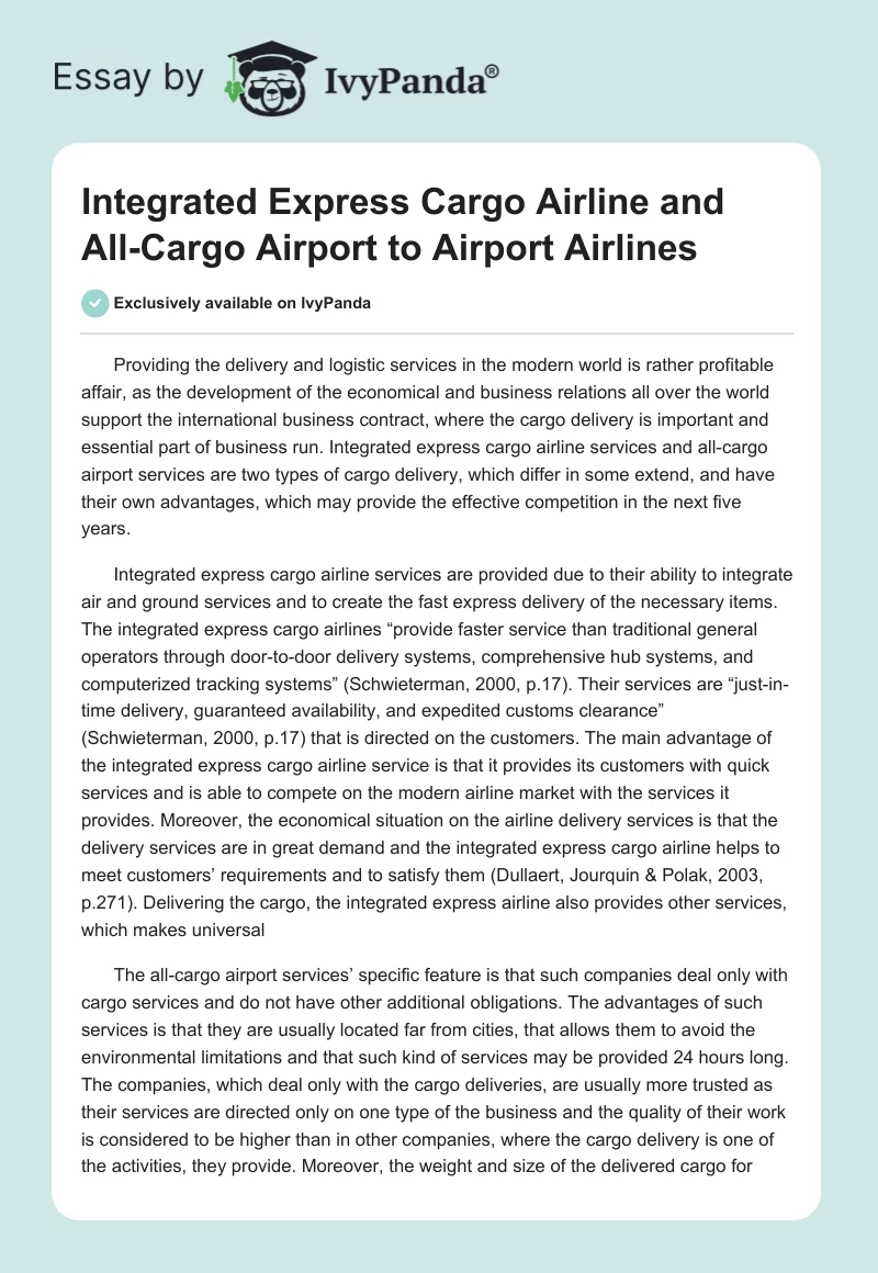 Integrated Express Cargo Airline and All-Cargo Airport to Airport Airlines. Page 1