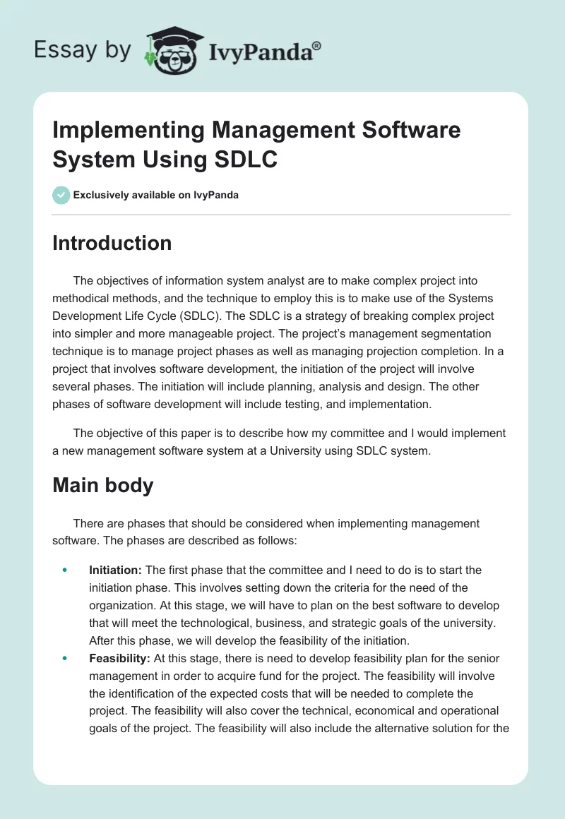 Implementing Management Software System Using SDLC. Page 1