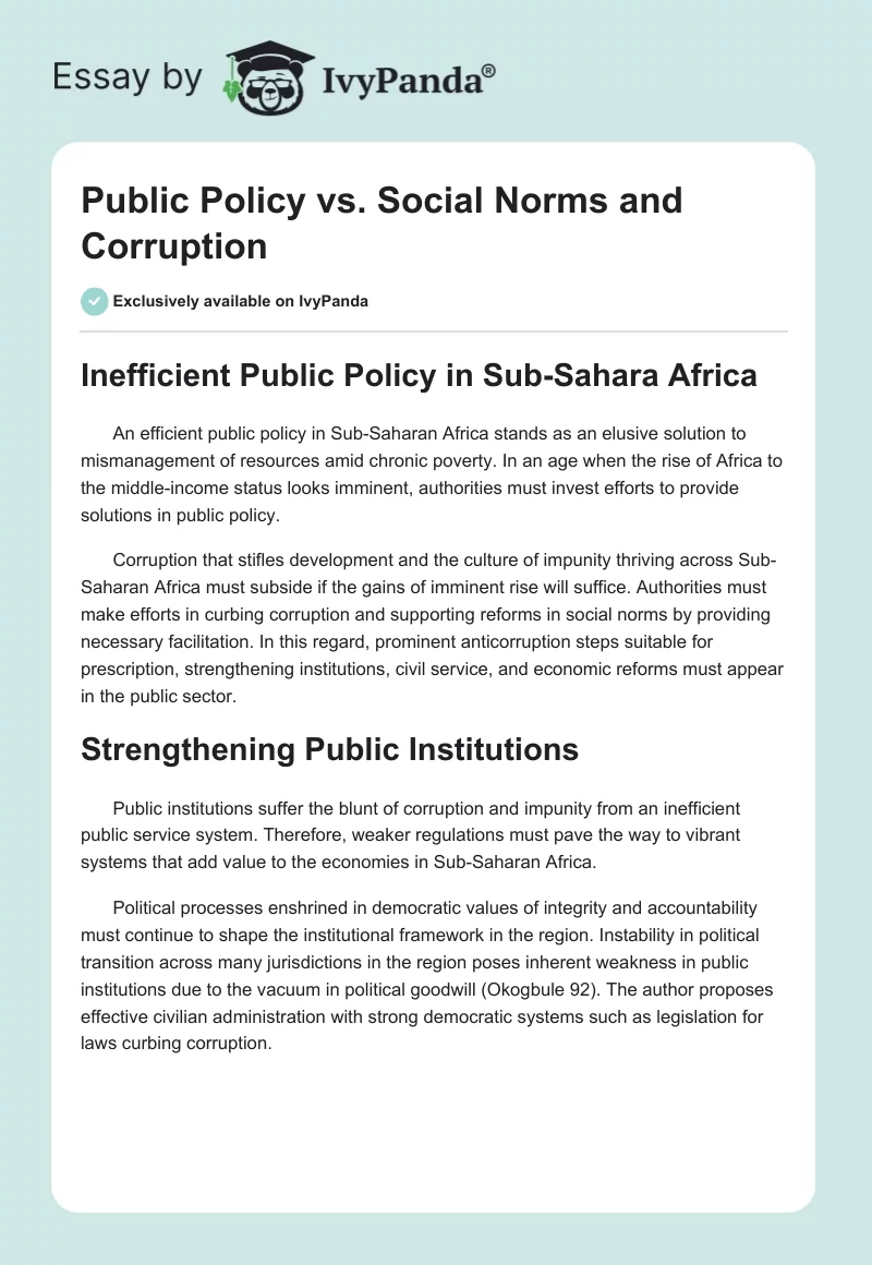 Public Policy vs. Social Norms and Corruption. Page 1