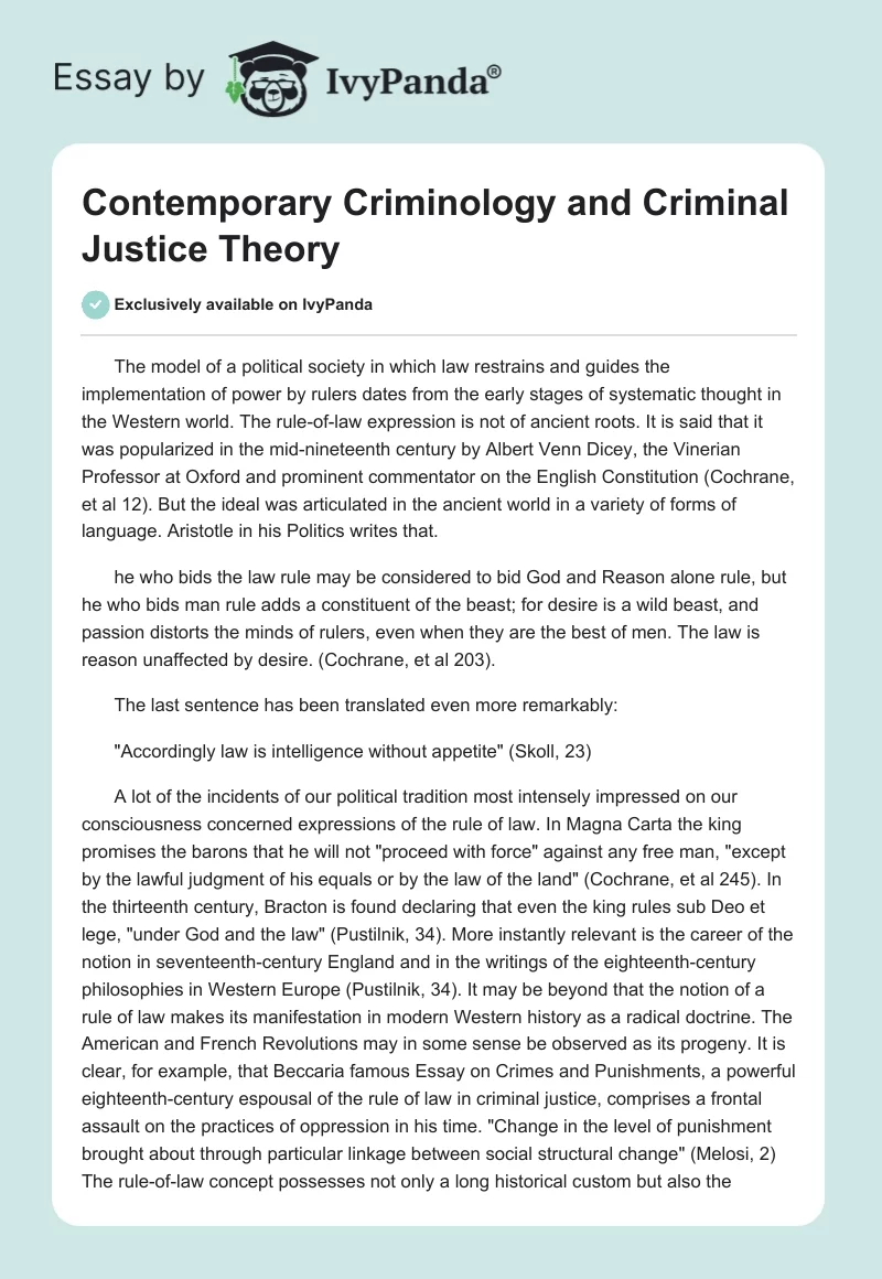 Contemporary Criminology and Criminal Justice Theory. Page 1