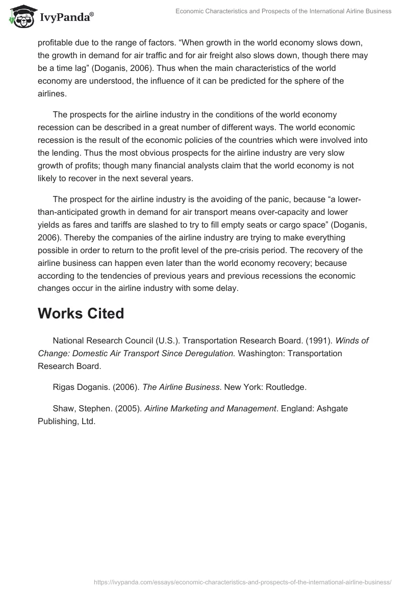 Economic Characteristics and Prospects of the International Airline Business. Page 2