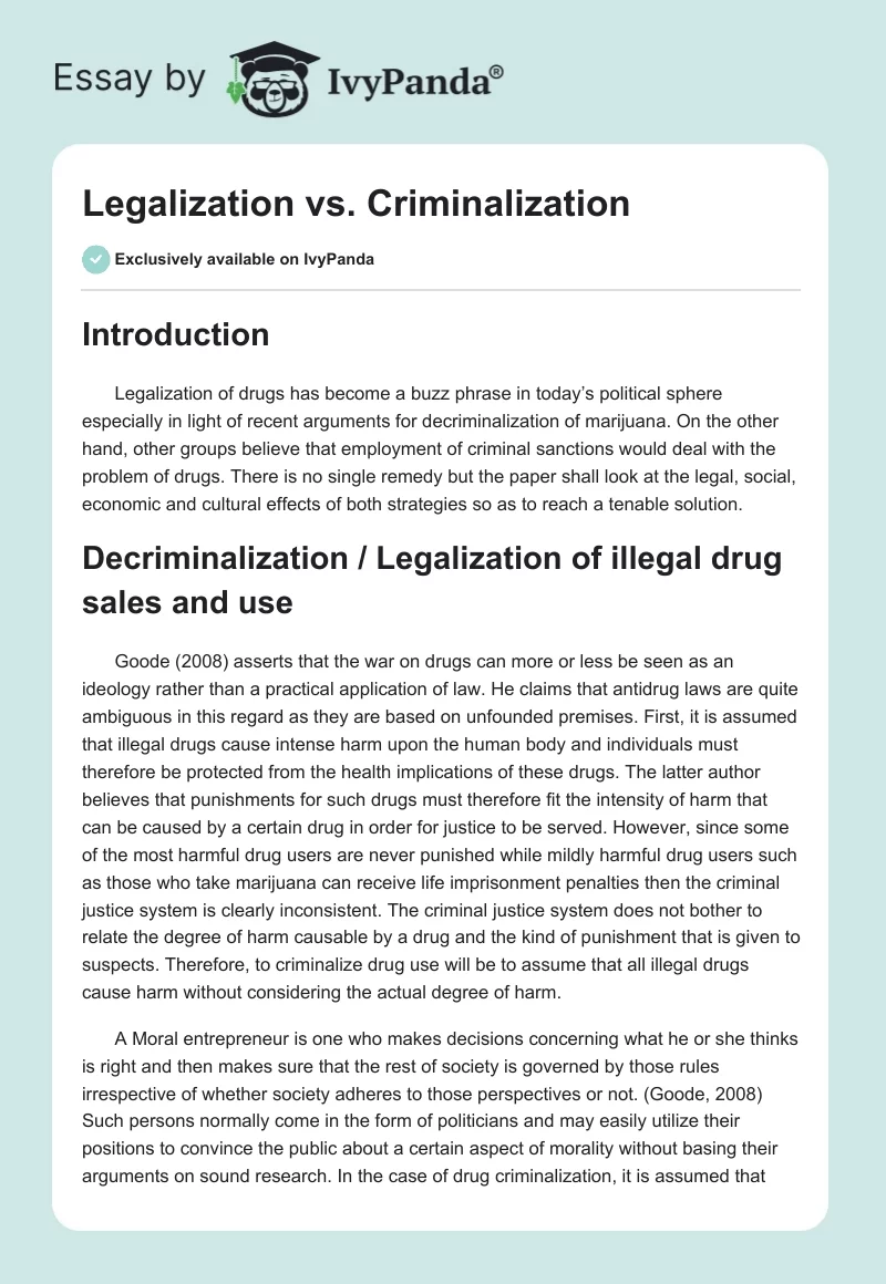 Legalization vs. Criminalization. Page 1