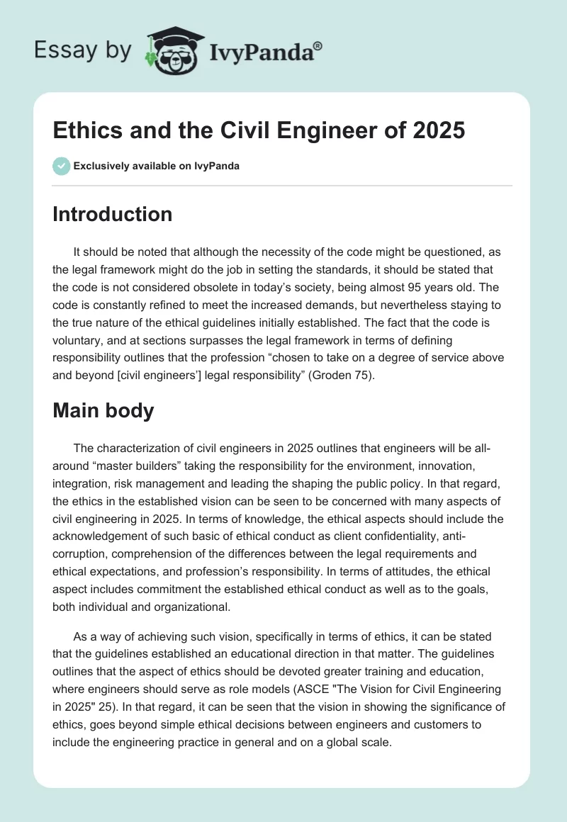 Ethics and the Civil Engineer of 2025. Page 1