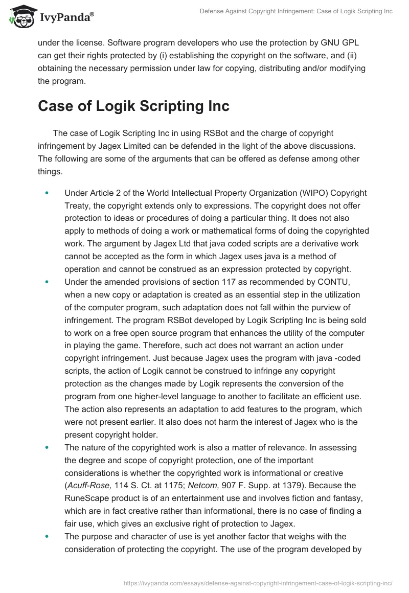 Defense Against Copyright Infringement: Case of Logik Scripting Inc. Page 4