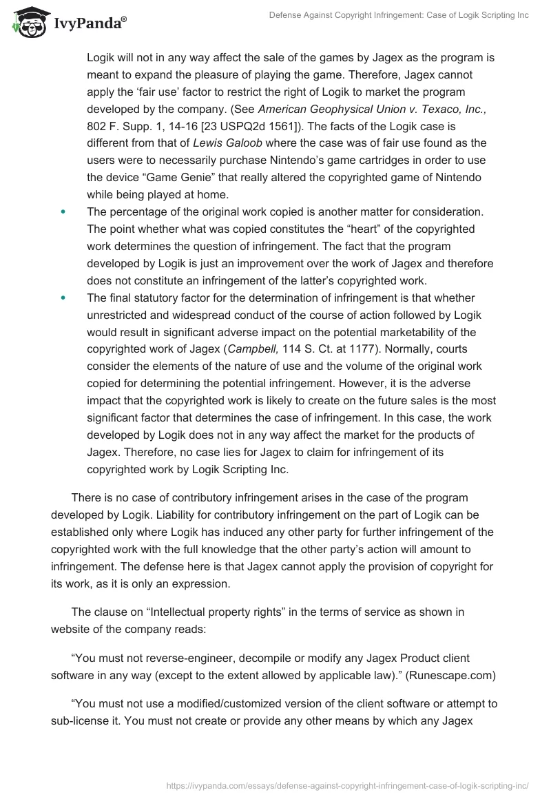 Defense Against Copyright Infringement: Case of Logik Scripting Inc. Page 5