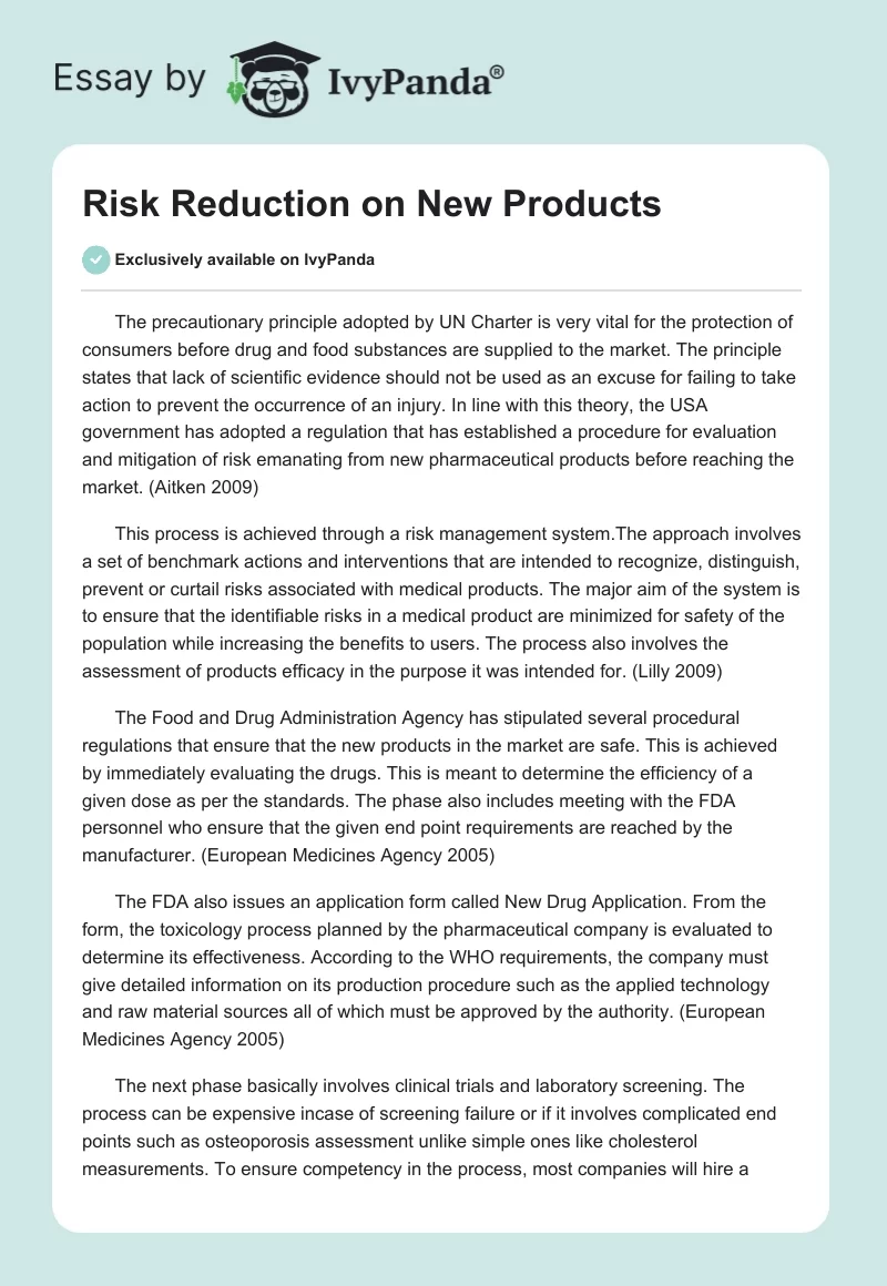 Risk Reduction on New Products. Page 1