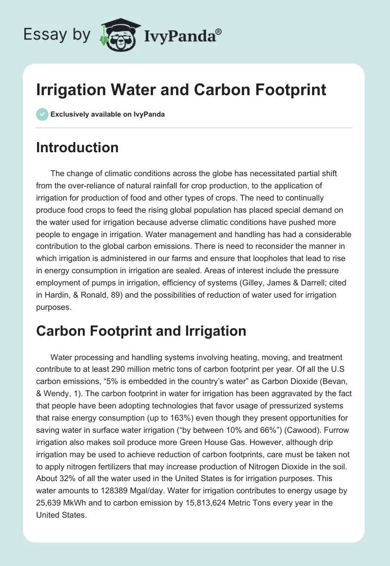 Irrigation Water and Carbon Footprint. Page 1
