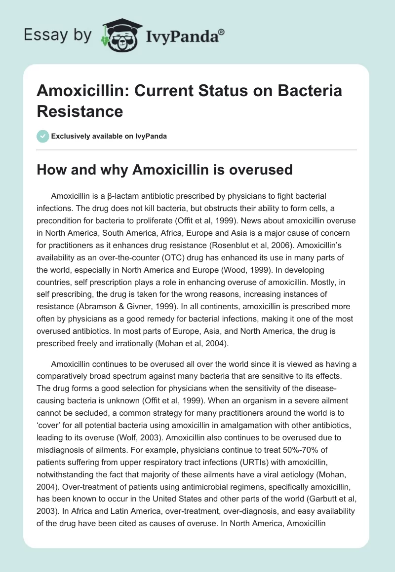 Amoxicillin: Current Status on Bacteria Resistance. Page 1