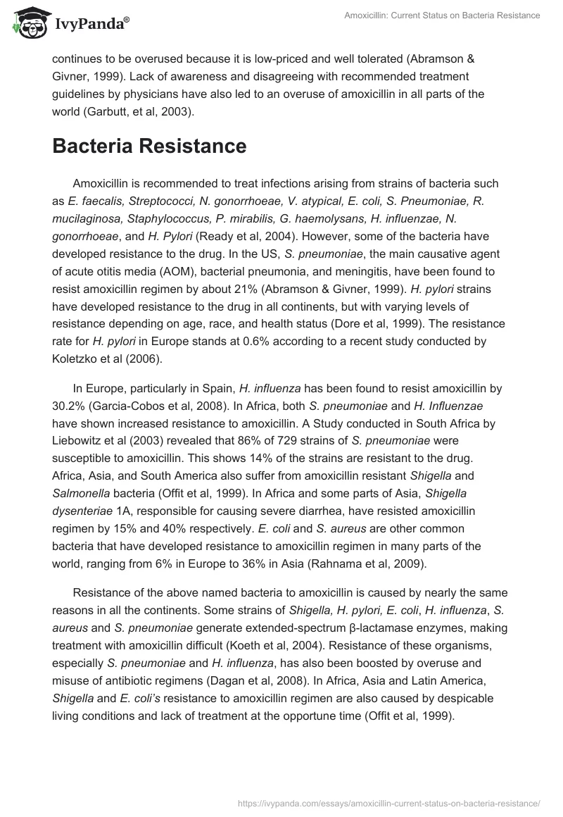 Amoxicillin: Current Status on Bacteria Resistance. Page 2