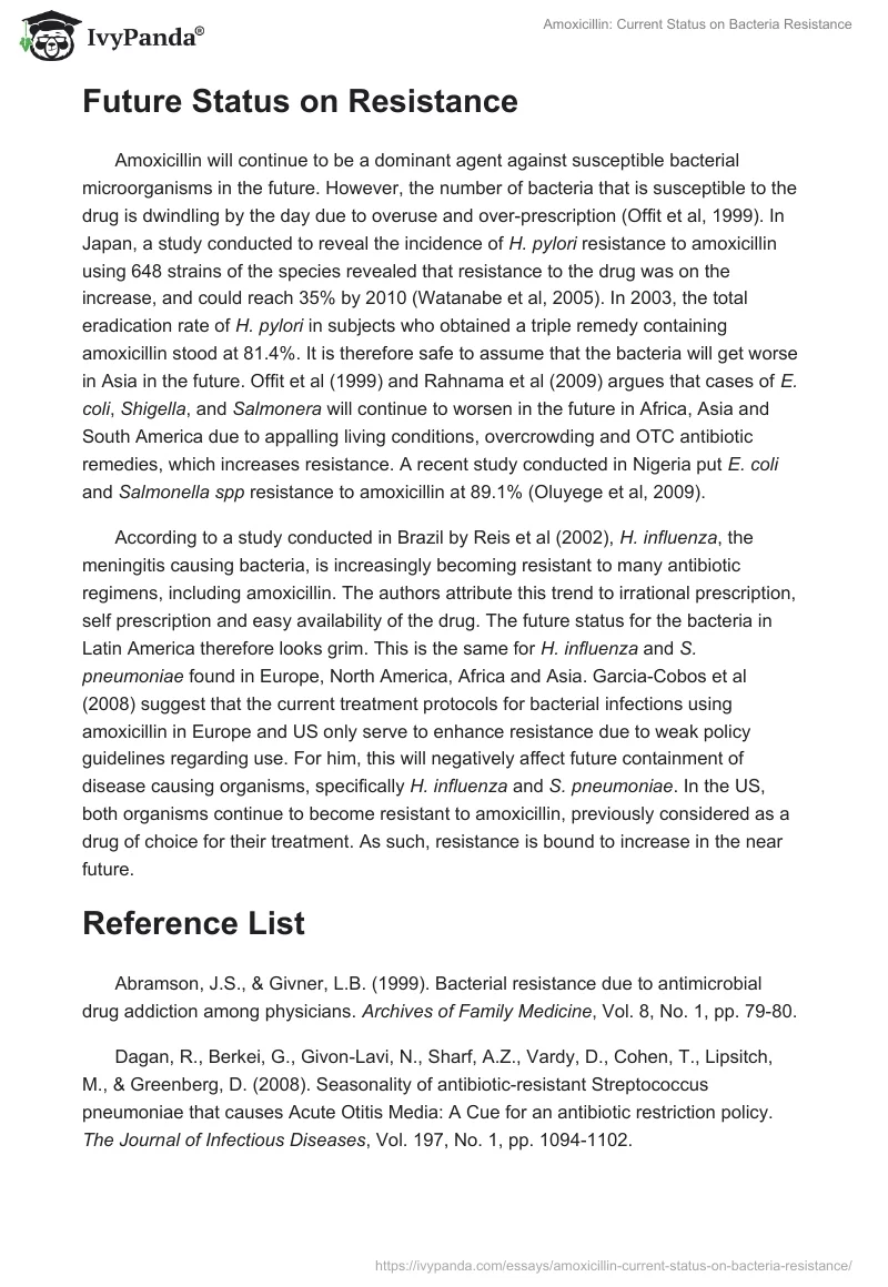 Amoxicillin: Current Status on Bacteria Resistance. Page 3