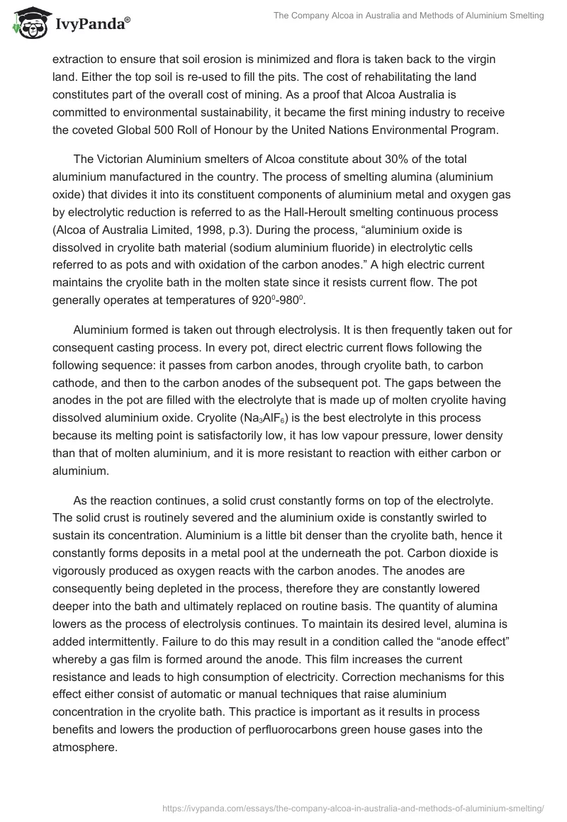 The Company Alcoa in Australia and Methods of Aluminium Smelting. Page 2