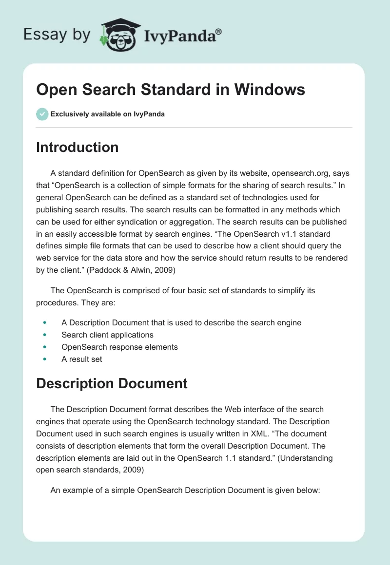Open Search Standard in Windows. Page 1