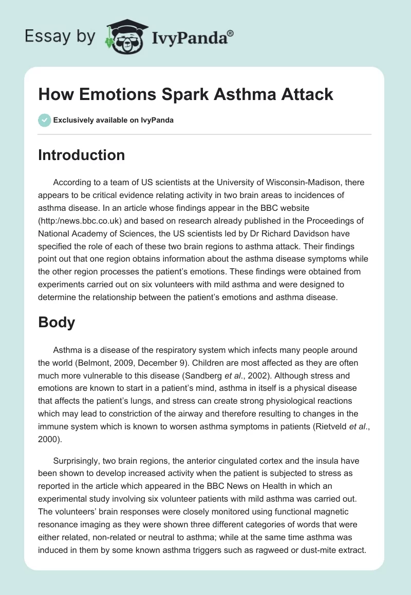 How Emotions Spark Asthma Attack. Page 1