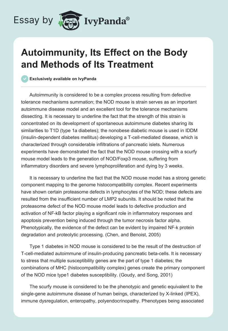 Autoimmunity, Its Effect on the Body and Methods of Its Treatment. Page 1