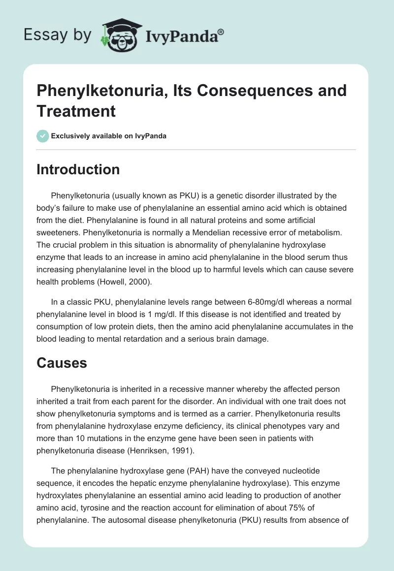 Phenylketonuria, Its Consequences and Treatment. Page 1