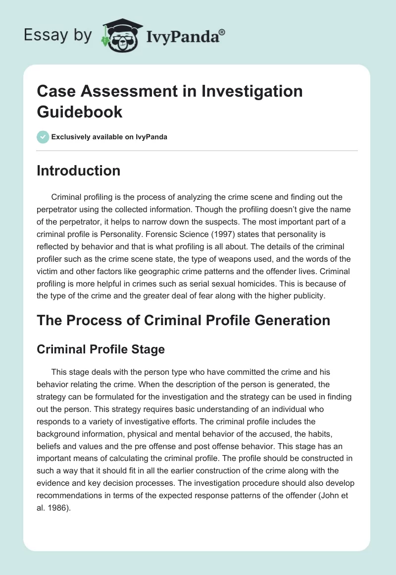 Case Assessment in Investigation Guidebook. Page 1
