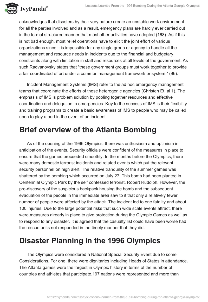 Lessons Learned From the 1996 Bombing During the Atlanta Georgia Olympics. Page 2