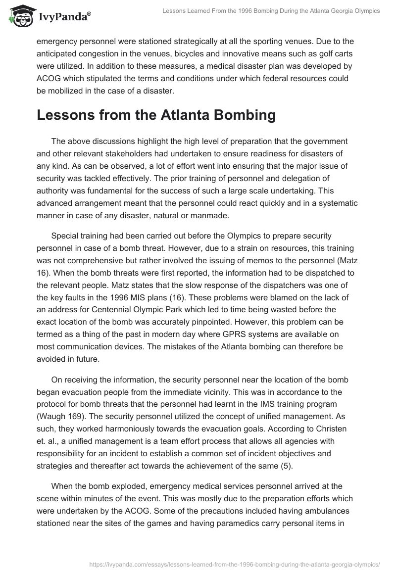 Lessons Learned From the 1996 Bombing During the Atlanta Georgia Olympics. Page 4