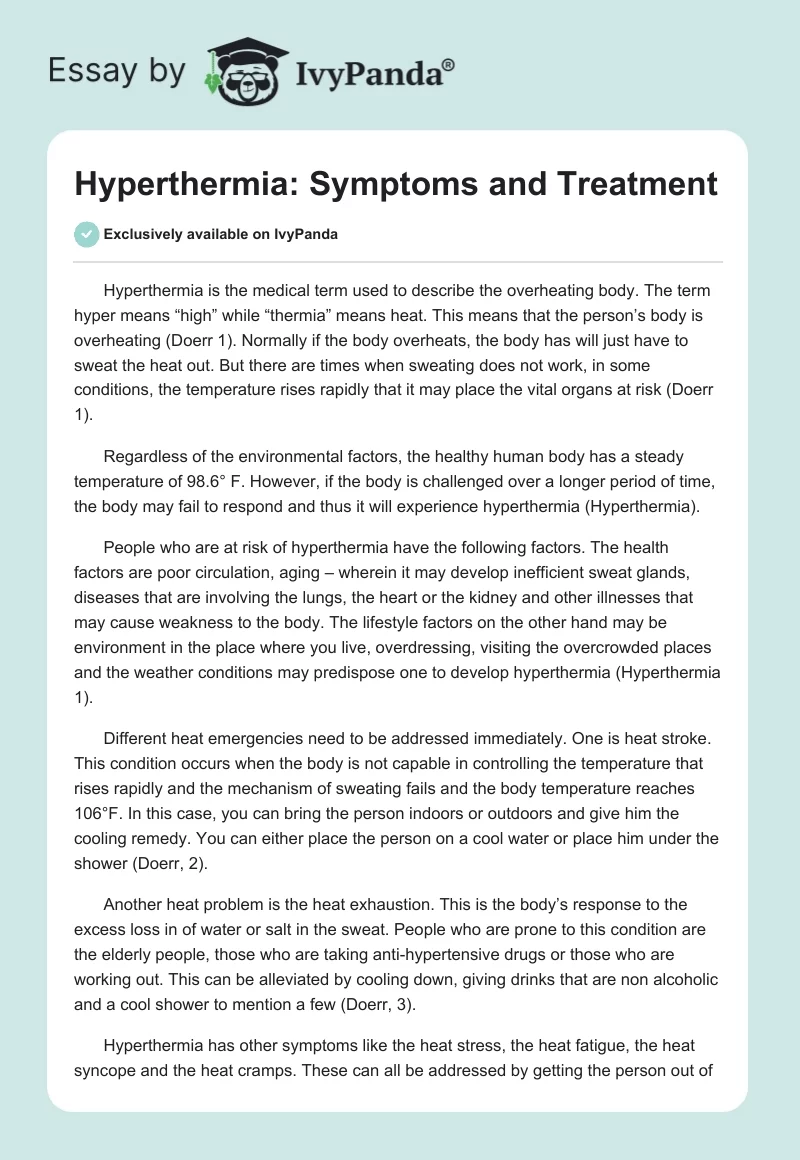 Hyperthermia: Symptoms and Treatment. Page 1