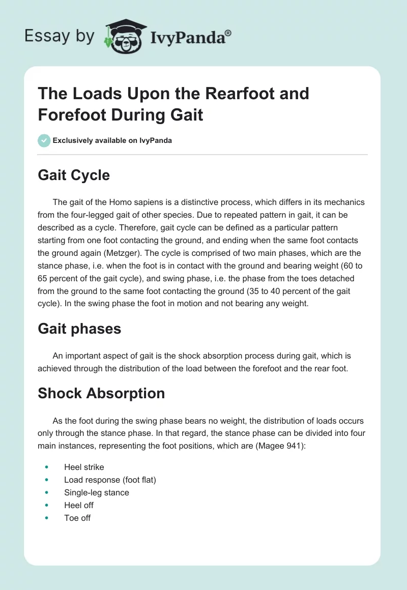 The Loads Upon the Rearfoot and Forefoot During Gait. Page 1