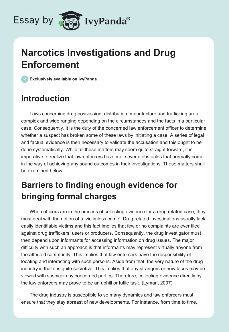 Narcotics Investigations and Drug Enforcement. Page 1