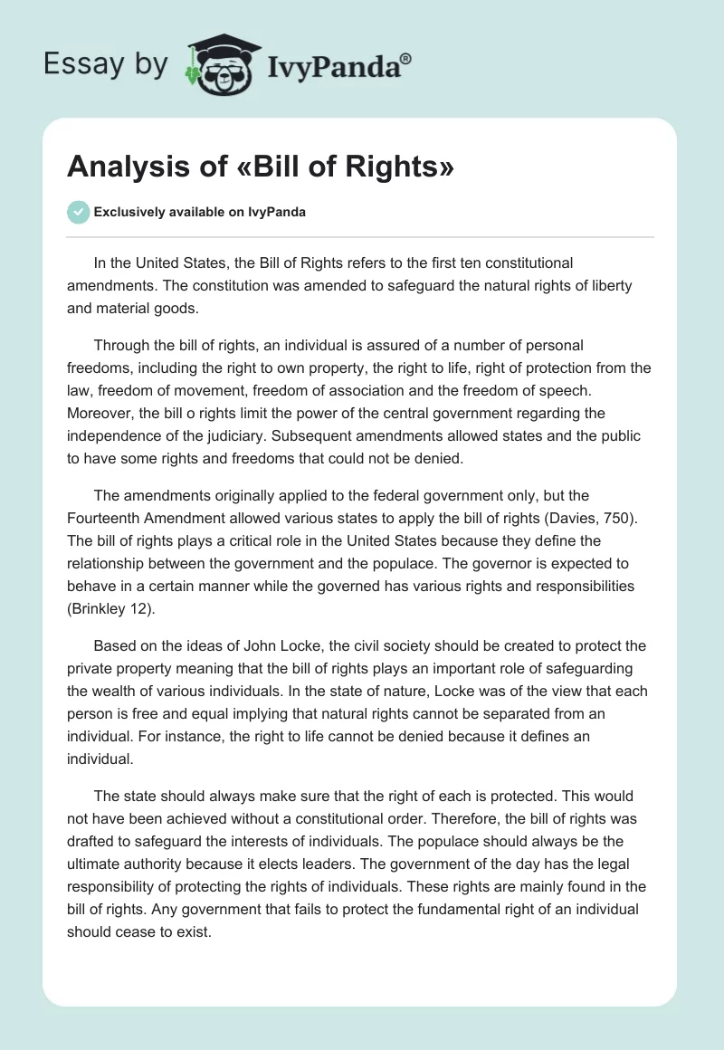 Analysis of «Bill of Rights». Page 1