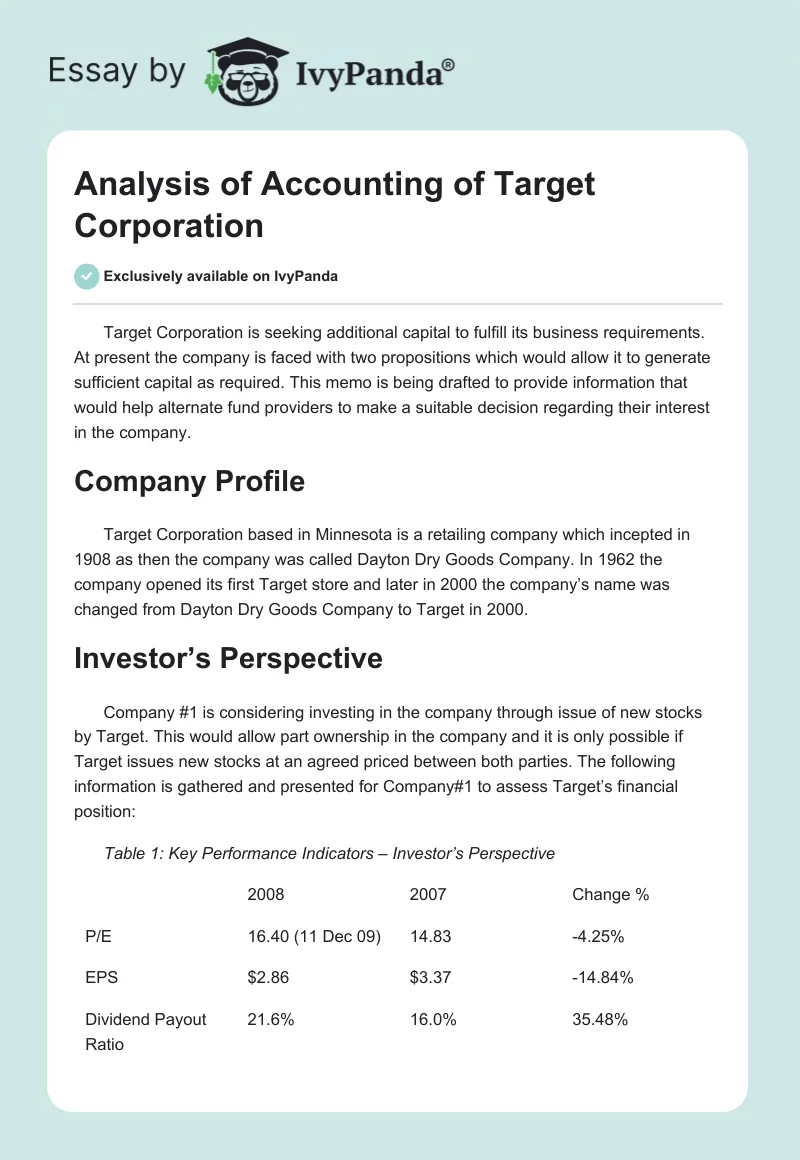 Analysis of Accounting of Target Corporation. Page 1