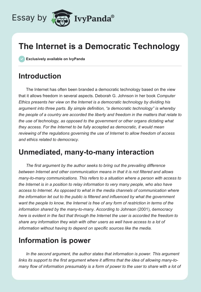 The Internet is a Democratic Technology. Page 1