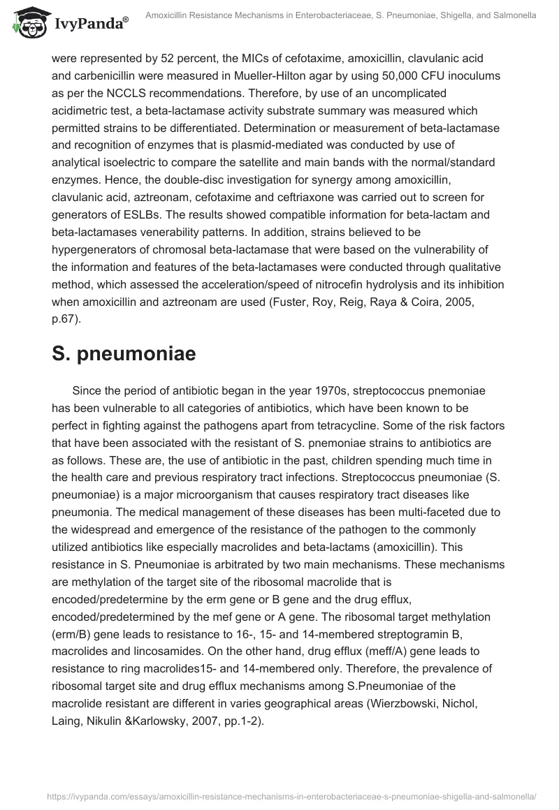 Amoxicillin Resistance Mechanisms in Enterobacteriaceae, S. Pneumoniae, Shigella, and Salmonella. Page 2