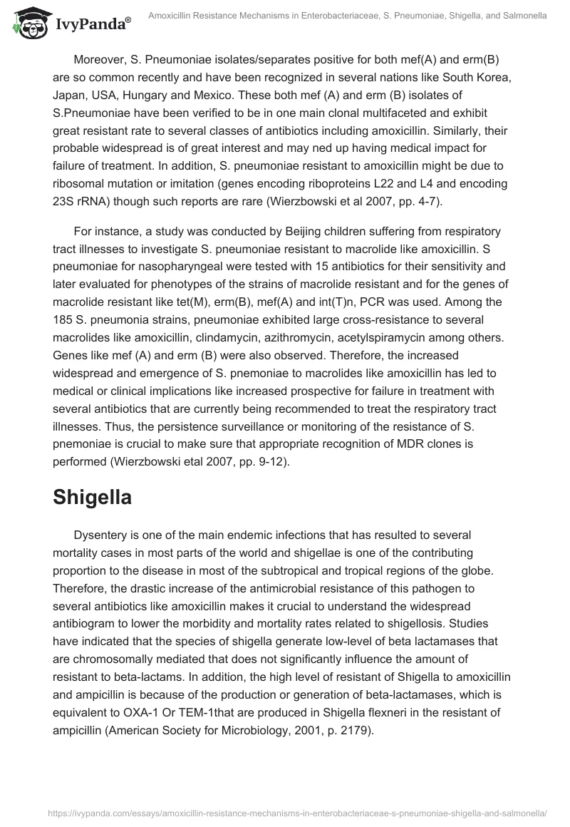 Amoxicillin Resistance Mechanisms in Enterobacteriaceae, S. Pneumoniae, Shigella, and Salmonella. Page 3