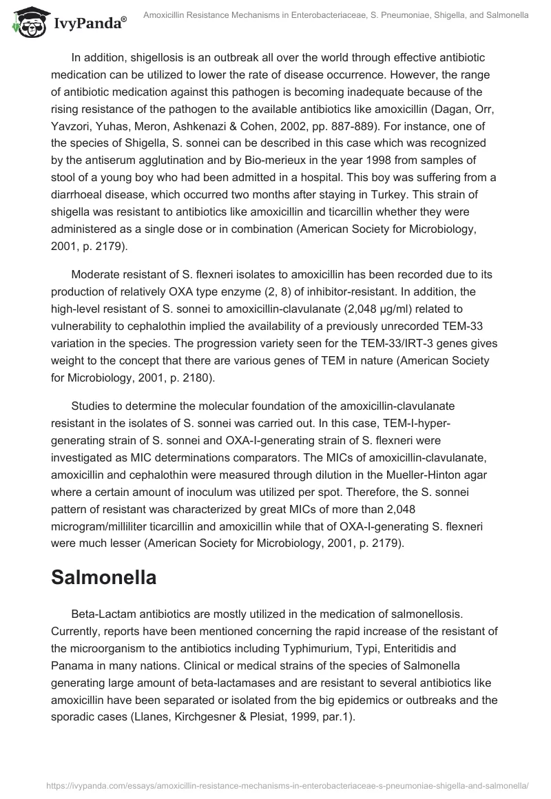 Amoxicillin Resistance Mechanisms in Enterobacteriaceae, S. Pneumoniae, Shigella, and Salmonella. Page 4