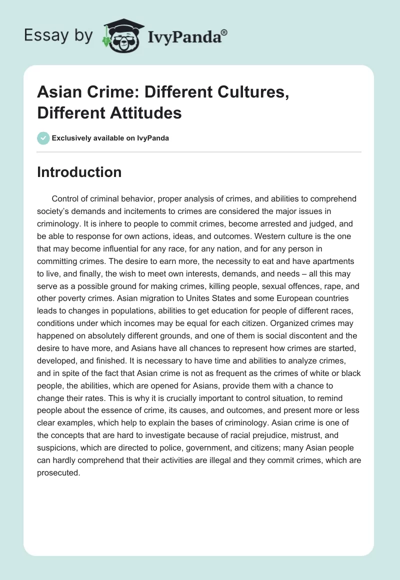 Asian Crime: Different Cultures, Different Attitudes. Page 1