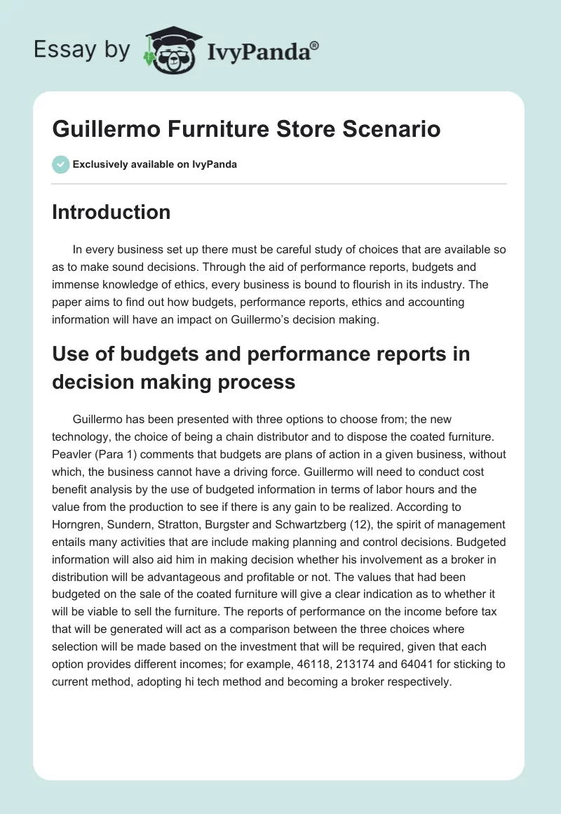 Guillermo Furniture Store Scenario. Page 1