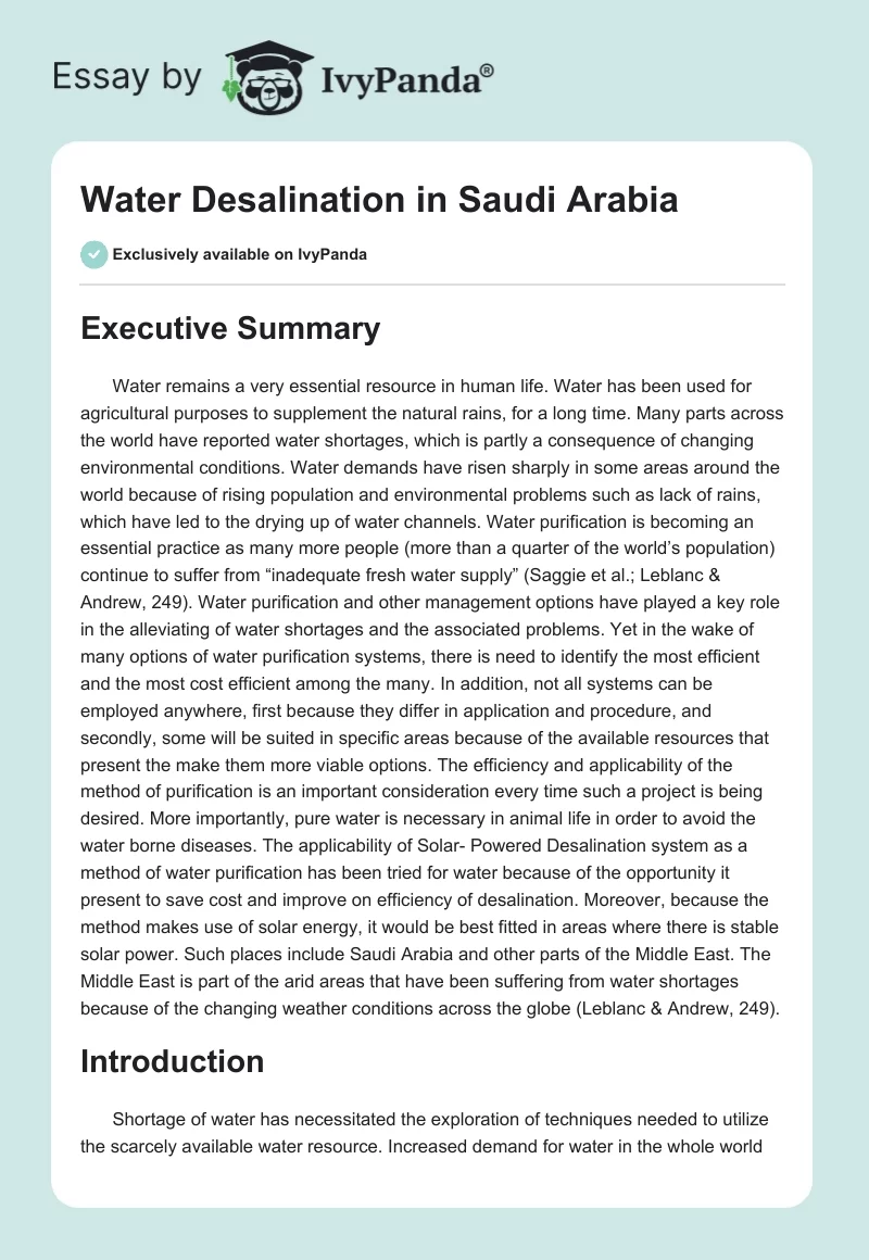 Water Desalination in Saudi Arabia. Page 1
