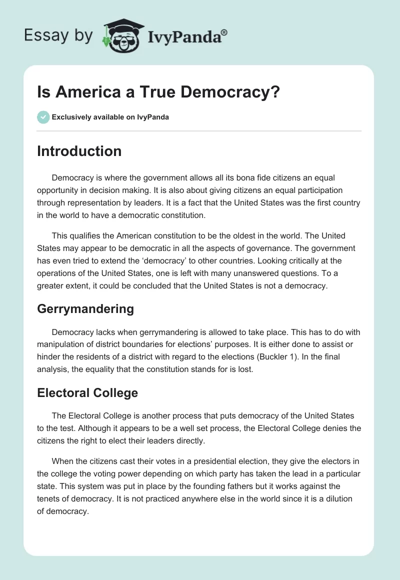 Is America a True Democracy?. Page 1