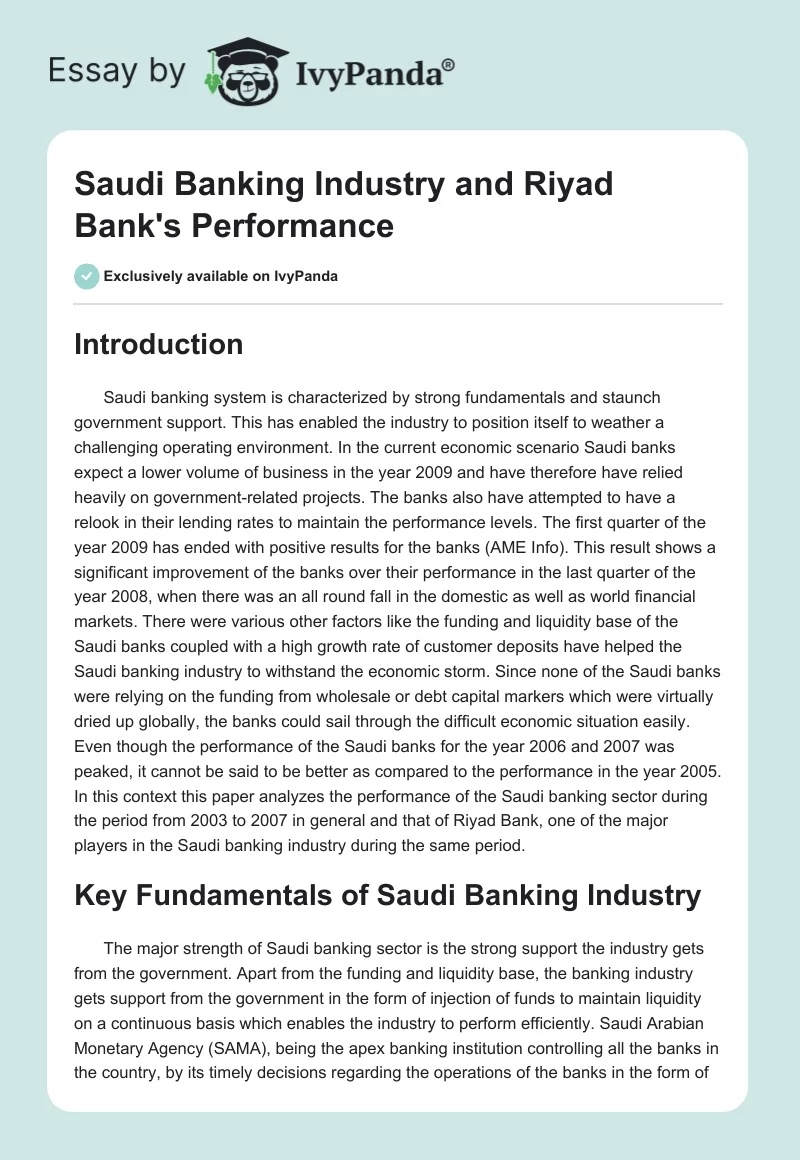 Saudi Banking Industry and Riyad Bank's Performance. Page 1