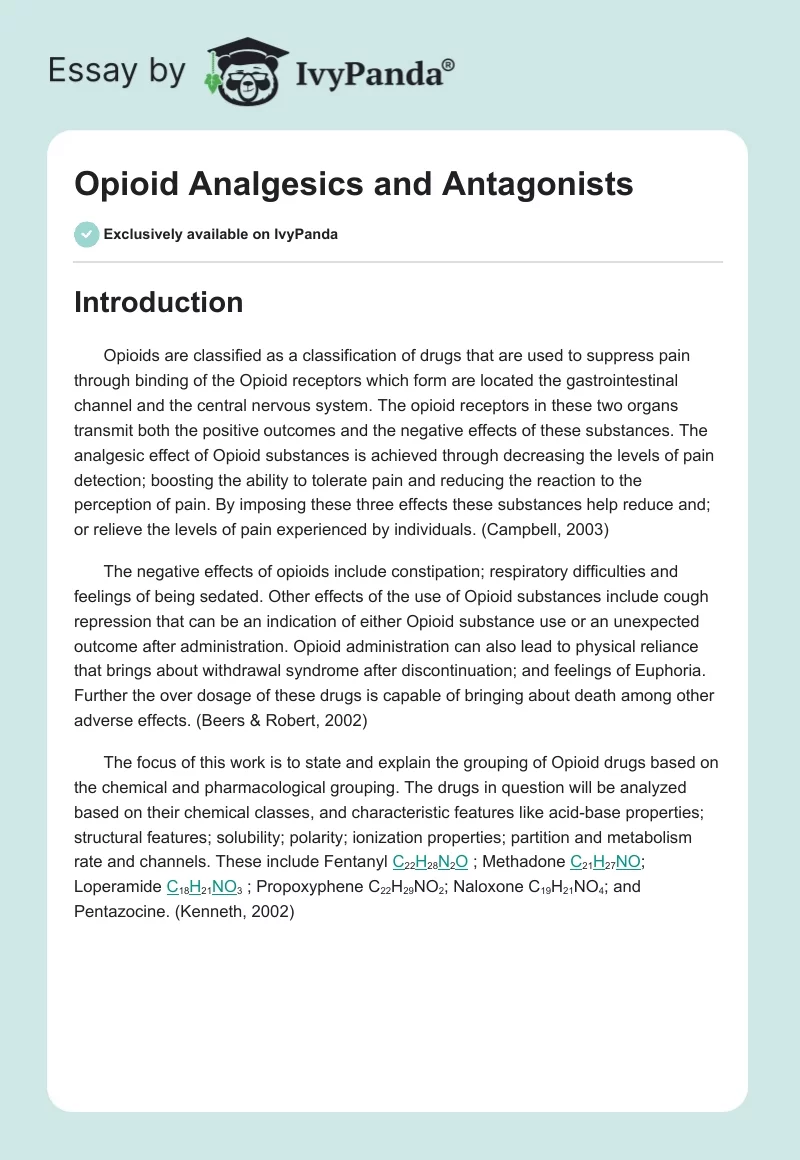 Opioid Analgesics and Antagonists. Page 1